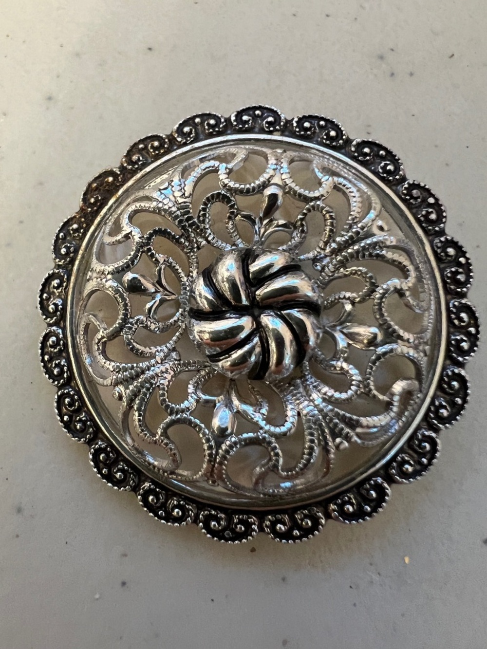 Vintage 1950s-1960s Signed W. Germany Silver-Tone Filigree Scarf Clip